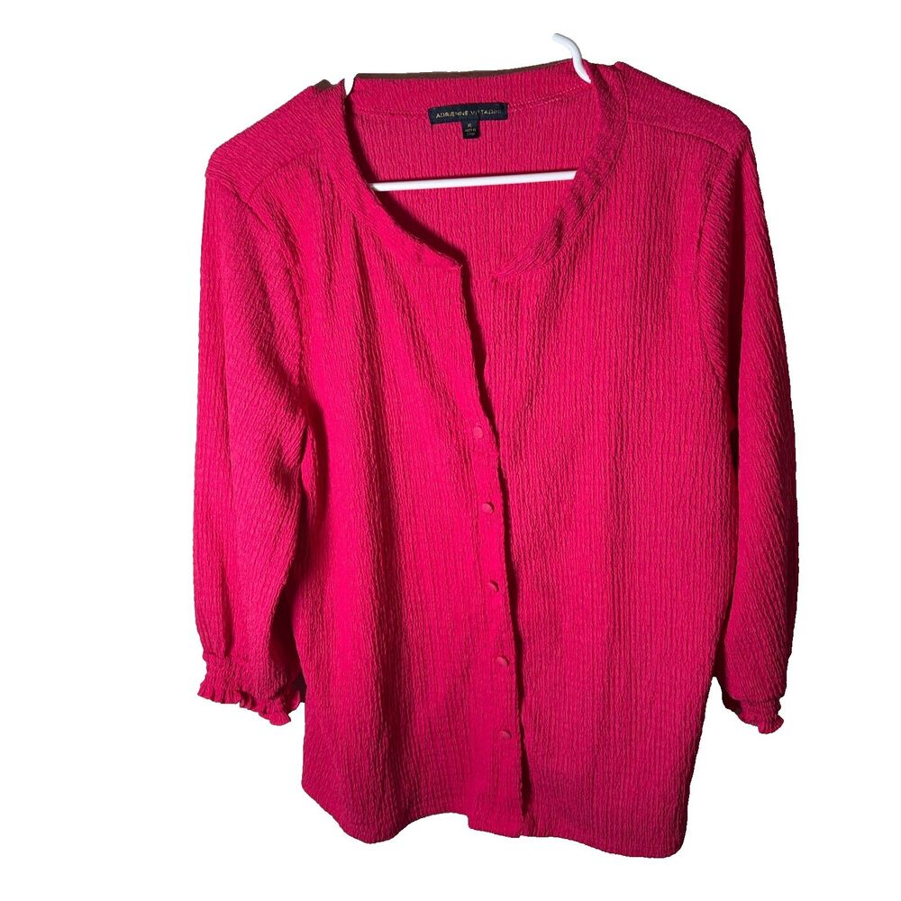 Adrienne Vittadini Blouse Women's XL Pink Textured Button Down 3/4 Sleeve